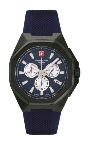 Swiss Alpine Military Typhoon Chrono Polyurethene Strap Blue Dial Quartz 7005.9875 100M Men's Watch