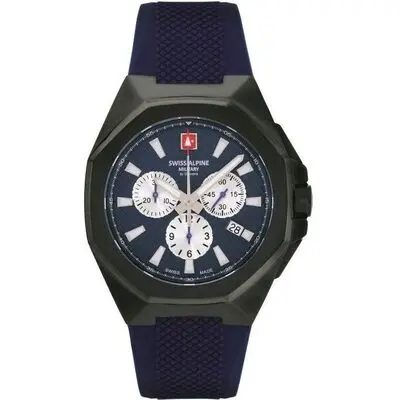Swiss Alpine Military Typhoon Chrono Polyurethene Strap Blue Dial Quartz 7005.9875 100M Men's Watch