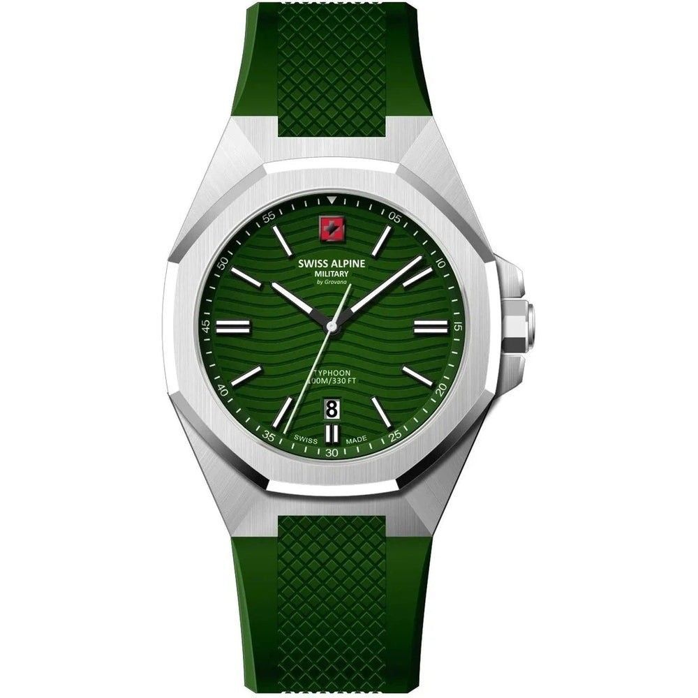 Swiss Alpine Military Typhoon Silicone Strap Green Dial Quartz 7006.1834 100M Men's Watch