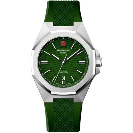Swiss Alpine Military Typhoon Silicone Strap Green Dial Quartz 7006.1834 100M Men's Watch