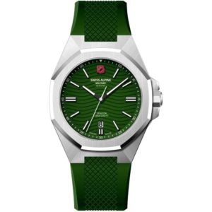 Swiss Alpine Military Typhoon Silicone Strap Green Dial Quartz 7006.1834 100M Men's Watch