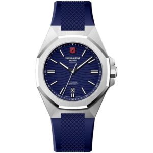 Swiss Alpine Military Typhoon Silicone Strap Blue Dial Quartz 7006.1835 100M Men's Watch