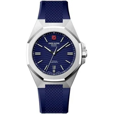Swiss Alpine Military Typhoon Silicone Strap Blue Dial Quartz 7006.1835 100M Men's Watch