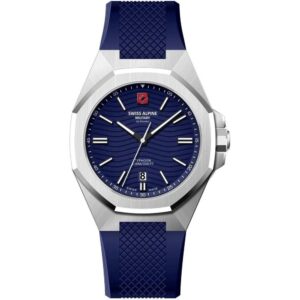 Swiss Alpine Military Typhoon Silicone Strap Blue Dial Quartz 7006.1835 100M Men's Watch