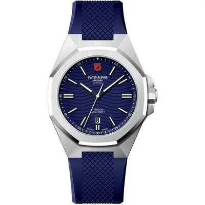 Swiss Alpine Military Typhoon Silicone Strap Blue Dial Quartz 7006.1835 100M Men's Watch