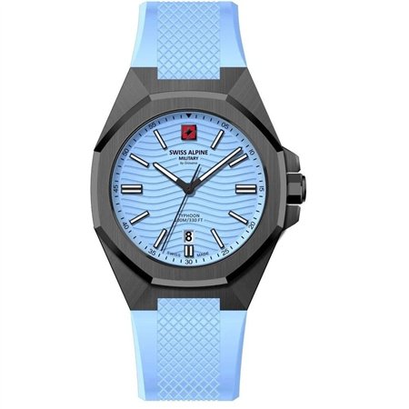 Swiss Alpine Military Typhoon Silicone Strap Light Blue Dial Quartz 7006.1871 100M Men's Watch