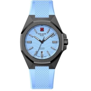 Swiss Alpine Military Typhoon Silicone Strap Light Blue Dial Quartz 7006.1871 100M Men's Watch