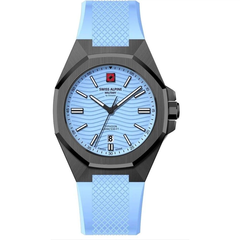Swiss Alpine Military Typhoon Silicone Strap Light Blue Dial Quartz 7006.1871 100M Men's Watch