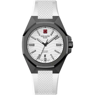 Swiss Alpine Military Typhoon Silicone Strap White Dial Quartz 7006.1873 100M Men's Watch