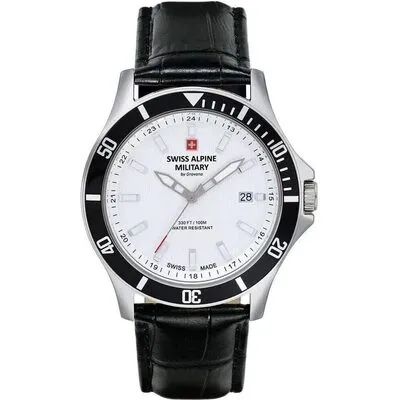 Swiss Alpine Military Challenger Leather Strap Silver Dial Quartz 7022.1532 100M Men's Watch