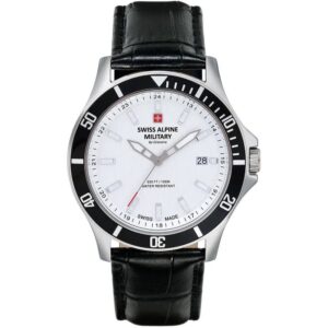 Swiss Alpine Military Challenger Leather Strap Silver Dial Quartz 7022.1532 100M Men's Watch