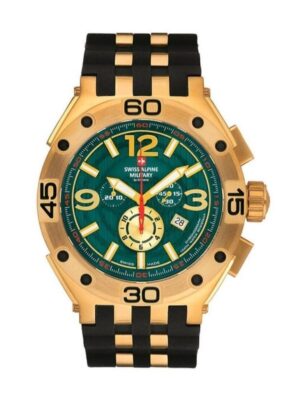 Swiss Alpine Military Aviator Supersize Chronograph Rubber Strap Green Dial Quartz 7033.9814 100M Men's Watch