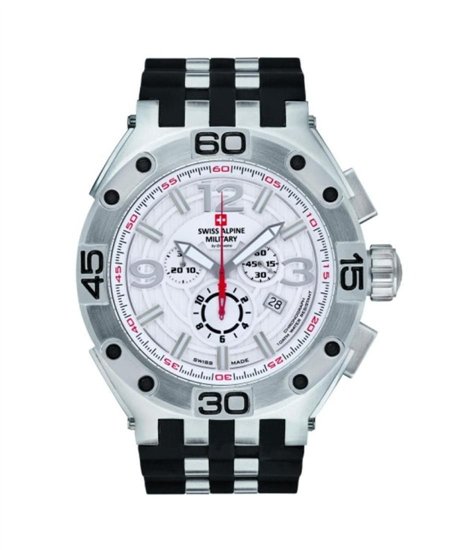Swiss Alpine Military Aviator Supersize Chronograph Rubber Strap Silver Dial Quartz 7033.9832 100M Men's Watch