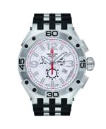 Swiss Alpine Military Aviator Supersize Chronograph Rubber Strap Silver Dial Quartz 7033.9832 100M Men's Watch