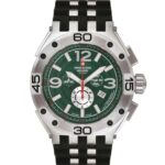 Swiss Alpine Military Aviator Supersize Chronograph Rubber Strap Green Dial Quartz 7033.9834 100M Men's Watch