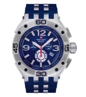 Swiss Alpine Military Aviator Supersize Chronograph Rubber Strap Blue Dial Quartz 7033.9835 100M Men's Watch