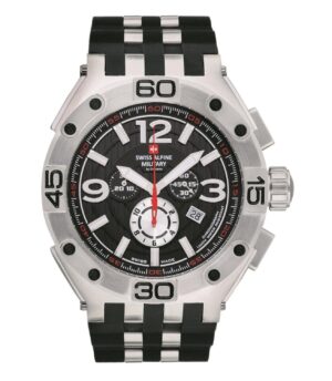 Swiss Alpine Military Aviator Supersize Chronograph Rubber Strap Black Dial Quartz 7033.9837 100M Men's Watch