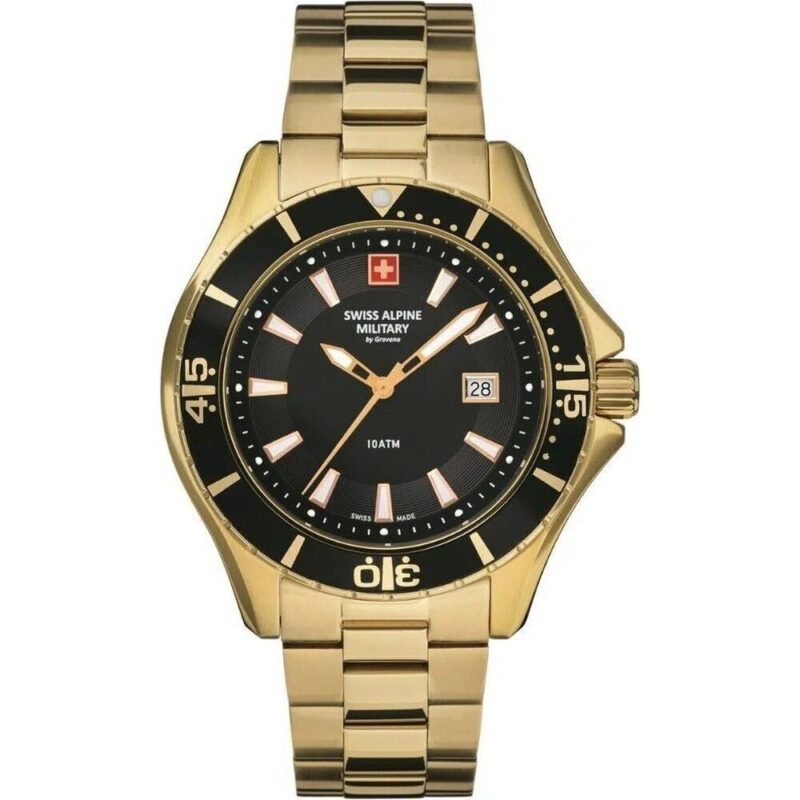 Swiss Alpine Military By Grovana Nautilus Black Dial Quartz 7040.1117 100M Men's Watch