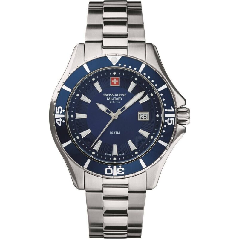 Swiss Alpine Military By Grovana Nautilus Blue Dial Quartz 7040.1135 100M Men's Watch
