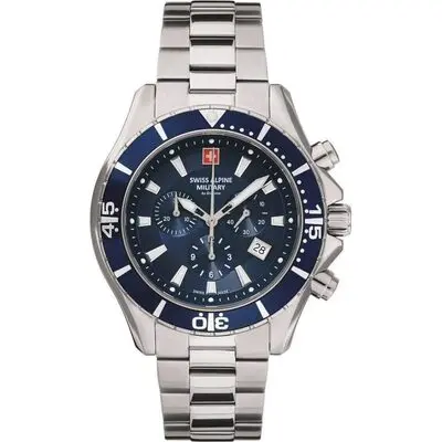 Swiss Alpine Military By Grovana Nautilus Chrono Blue Dial Quartz 7040.9135 100M Men's Watch