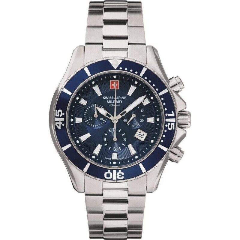 Swiss Alpine Military By Grovana Nautilus Chrono Blue Dial Quartz 7040.9135 100M Men's Watch