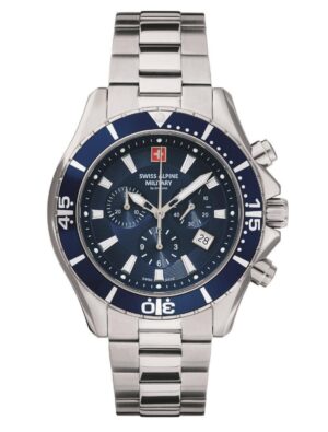 Swiss Alpine Military By Grovana Nautilus Chrono Blue Dial Quartz 7040.9135 100M Men's Watch