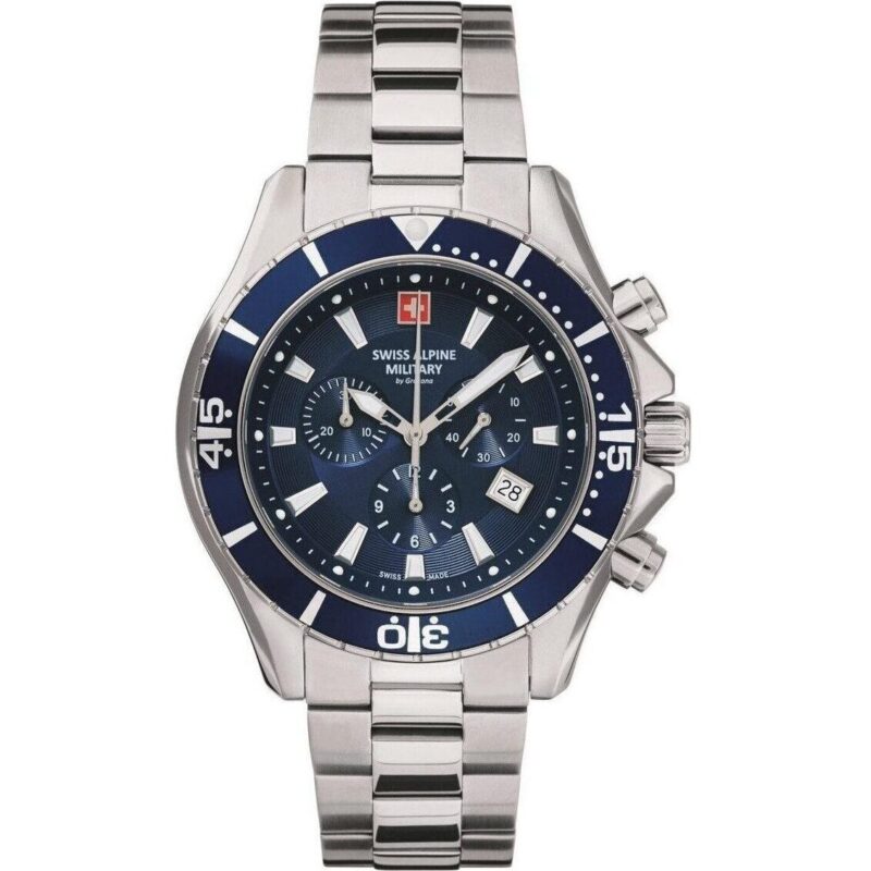 Swiss Alpine Military By Grovana Nautilus Chrono Blue Dial Quartz 7040.9135 100M Men's Watch