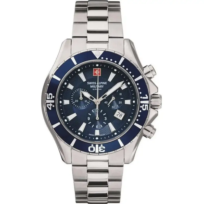 Swiss Alpine Military By Grovana Nautilus Chrono Blue Dial Quartz 7040.9135 100M Men's Watch