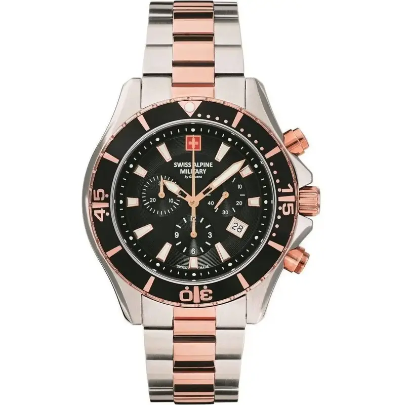 Swiss Alpine Military By Grovana Nautilus Chronograph Black Dial Quartz 7040.9157 100M Men's Watch
