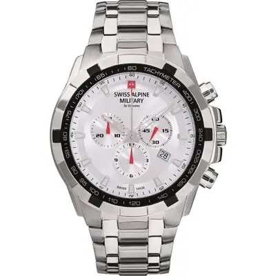 Swiss Alpine Military By Grovana Star Fighter Chronograph Silver Dial Quartz 7043.9132 100M Men's Watch