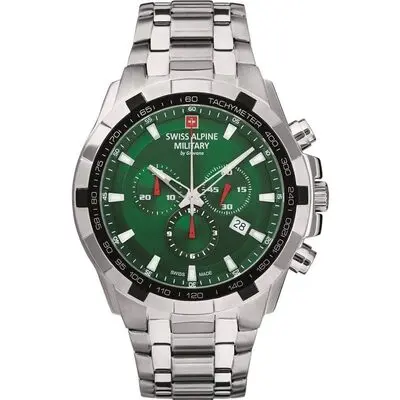 Swiss Alpine Military By Grovana Star Fighter Chronograph Green Dial Quartz 7043.9134 100M Men's Watch