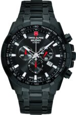 Swiss Alpine Military Star Fighter Stainless Steel Black Dial Quartz 7043.9177 100M Men's Watch