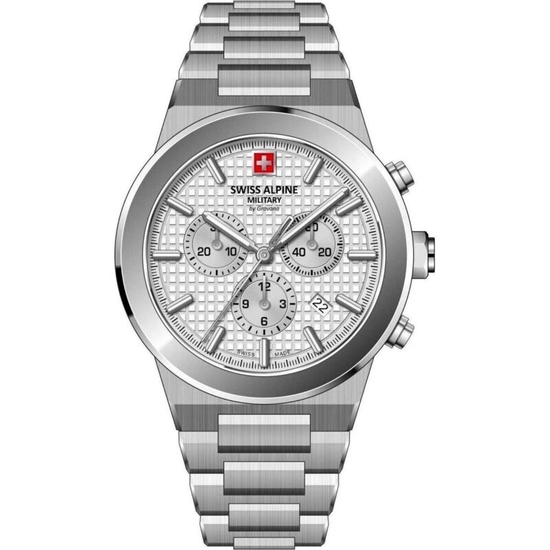 Swiss Alpine Military Pioneer Chronograph Stainless Steel Silver Dial Quartz 7048.9132 100M Men's Watch