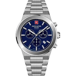 Swiss Alpine Military Pioneer Chronograph Stainless Steel Blue Dial Quartz 7048.9135 100M Men's Watch