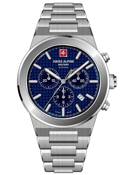 Swiss Alpine Military Pioneer Chronograph Stainless Steel Blue Dial Quartz 7048.9135 100M Men's Watch