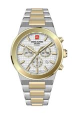 Swiss Alpine Military Pioneer Chronograph Two Tone Stainless Steel Silver Dial Quartz 7048.9142 100M Men's Watch