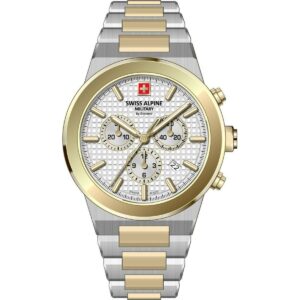 Swiss Alpine Military Pioneer Chronograph Two Tone Stainless Steel Silver Dial Quartz 7048.9142 100M Men's Watch
