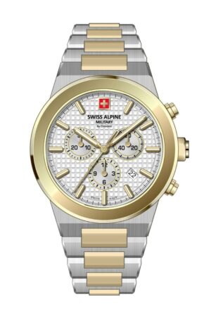 Swiss Alpine Military Pioneer Chronograph Two Tone Stainless Steel Silver Dial Quartz 7048.9142 100M Men's Watch