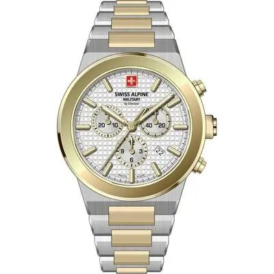 Swiss Alpine Military Pioneer Chronograph Two Tone Stainless Steel Silver Dial Quartz 7048.9142 100M Men's Watch