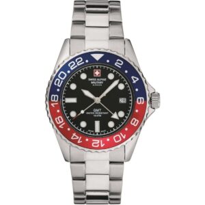 Swiss Alpine Military Master Diver GMT Stainless Steel Black Dial Quartz 7052.1131 100M Men's Watch