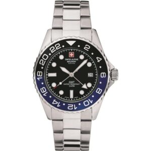 Swiss Alpine Military Master Diver GMT Stainless Steel Black Dial Quartz 7052.1132 100M Men's Watch