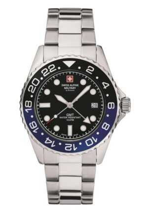 Swiss Alpine Military Master Diver GMT Stainless Steel Black Dial Quartz 7052.1132 100M Men's Watch