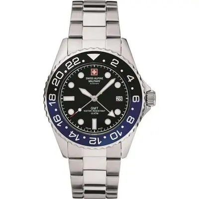 Swiss Alpine Military Master Diver GMT Stainless Steel Black Dial Quartz 7052.1132 100M Men's Watch