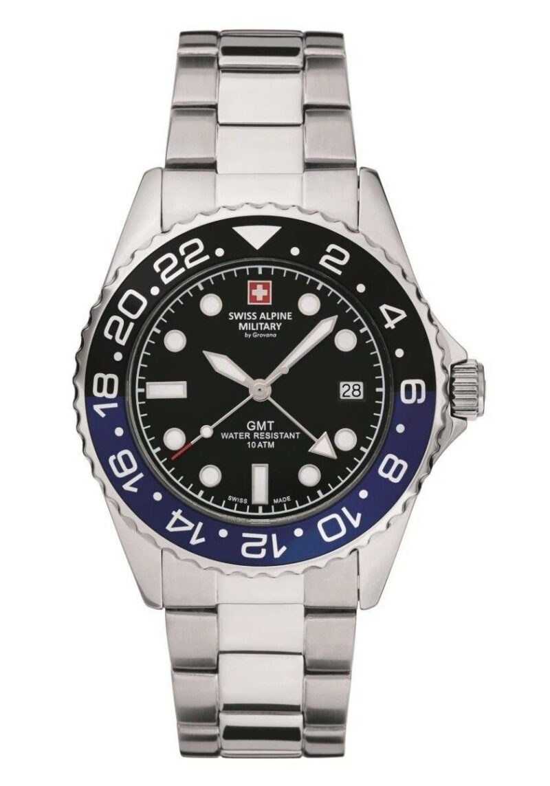 Swiss Alpine Military Master Diver GMT Stainless Steel Black Dial Quartz 7052.1132 100M Men's Watch