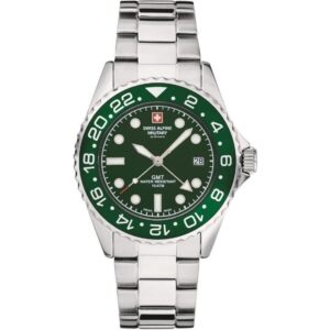 Swiss Alpine Military Master Diver GMT Stainless Steel Green Dial Quartz 7052.1134 100M Men's Watch