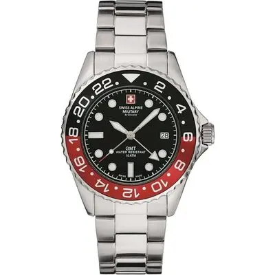 Swiss Alpine Military Master Diver GMT Stainless Steel Black Dial Quartz 7052.1136 100M Men's Watch