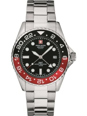 Swiss Alpine Military Master Diver GMT Stainless Steel Black Dial Quartz 7052.1136 100M Men's Watch