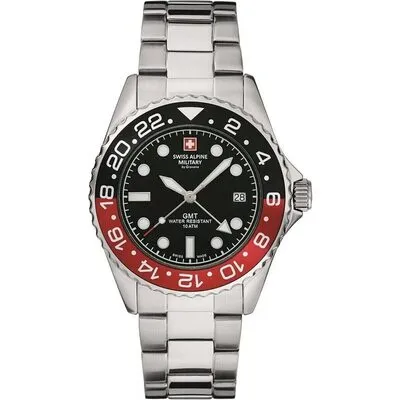Swiss Alpine Military Master Diver GMT Stainless Steel Black Dial Quartz 7052.1136 100M Men's Watch