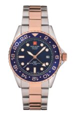 Swiss Alpine Military Master Diver GMT Two Tone Stainless Steel Blue Dial Quartz 7052.1155 100M Men's Watch