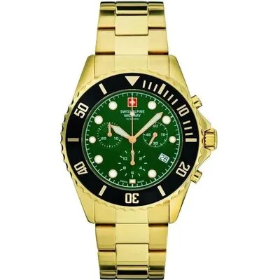 Swiss Alpine Military Master Diver Chronograph Stainless Steel Green Dial Quartz 7053.9114 100M Men's Watch